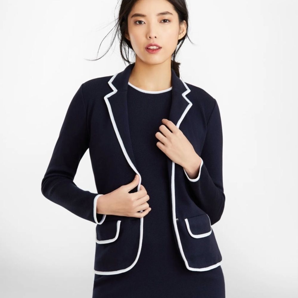 Garnet Hill Navy Blue White Trim Rowing Blazer Women’s 16